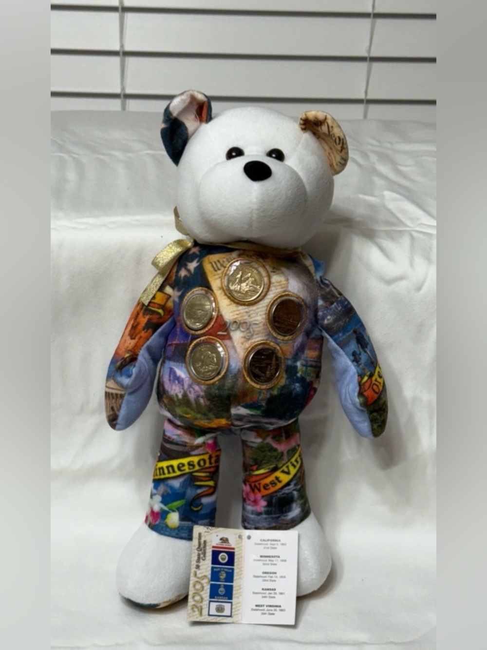 Collectible State-Themed Souvenir Bear with Coin Accents